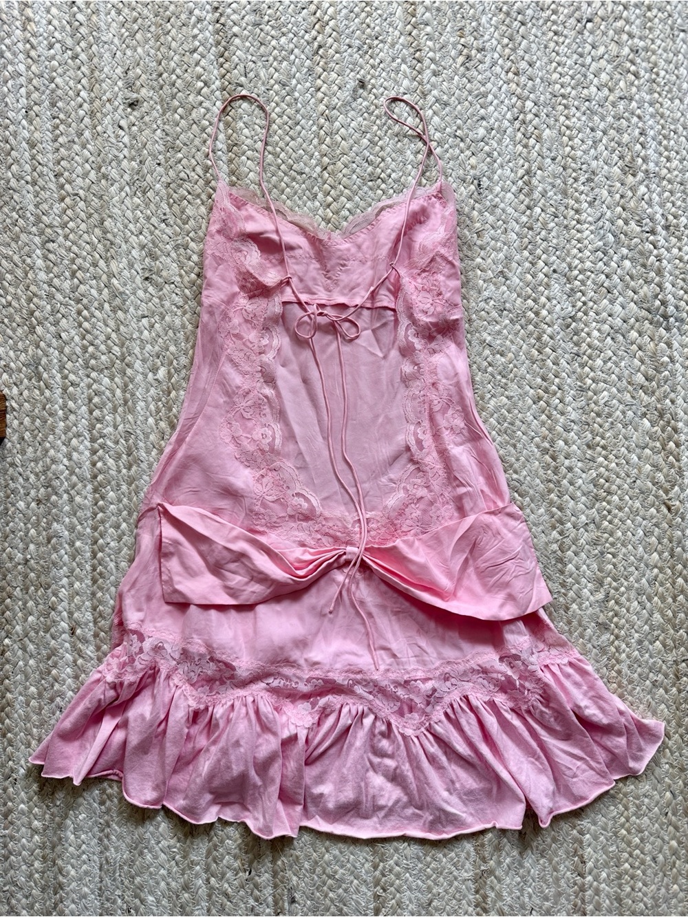 Rare Vintage Victoria's Secret 90s Early 2000s Pink Lace Slip Dress with Bow - Picture 5 of 7